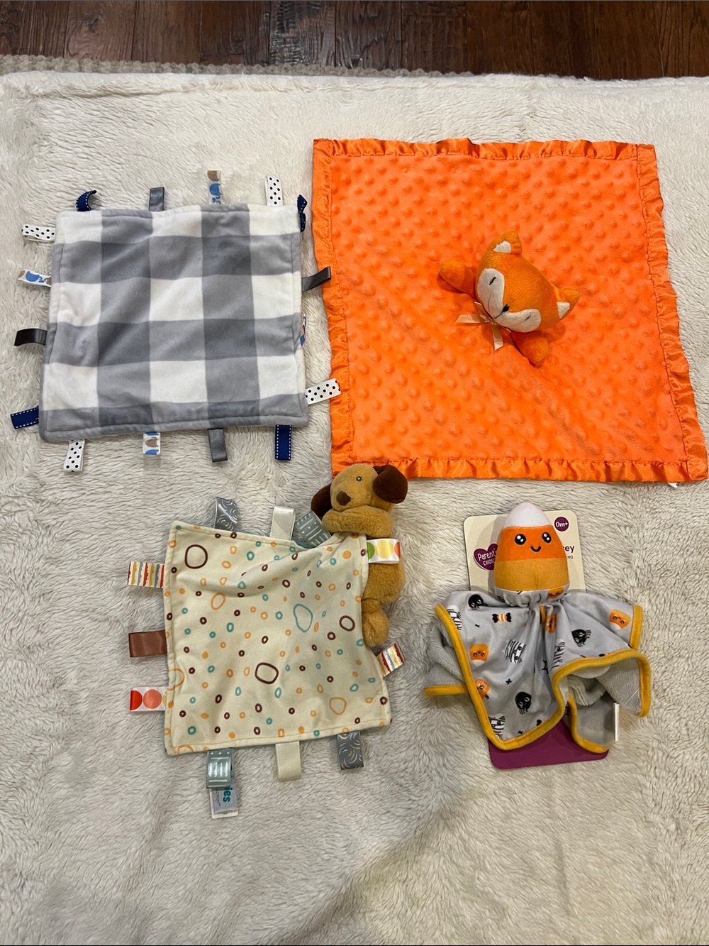 4 puppy candy corn fox  Security Blanket Stuffed Animal Lovey Toy taggies